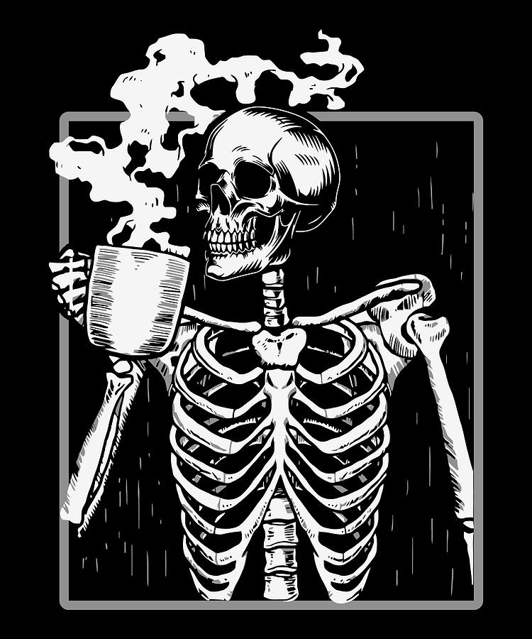 skeleton drinking Coffee Halloween Day Digital Art by Tam Nguyen Art