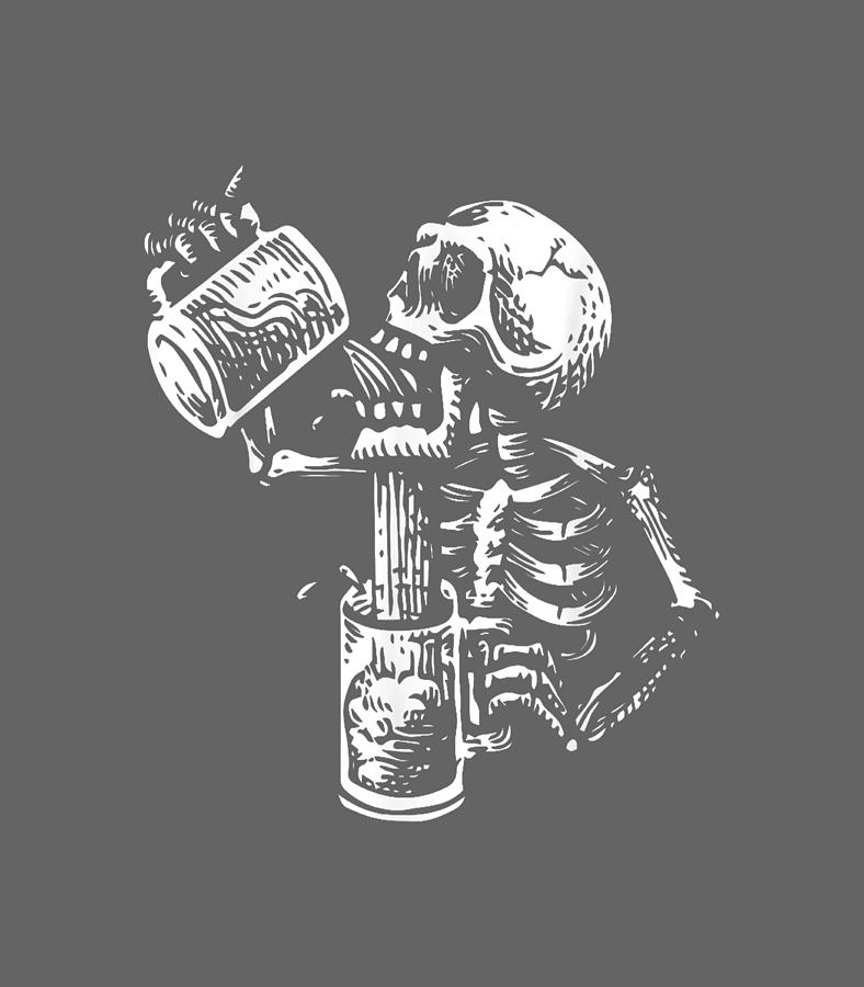 Skeleton Drinking Lazy Halloween Costume Cool Skull Bones Digital Art ...