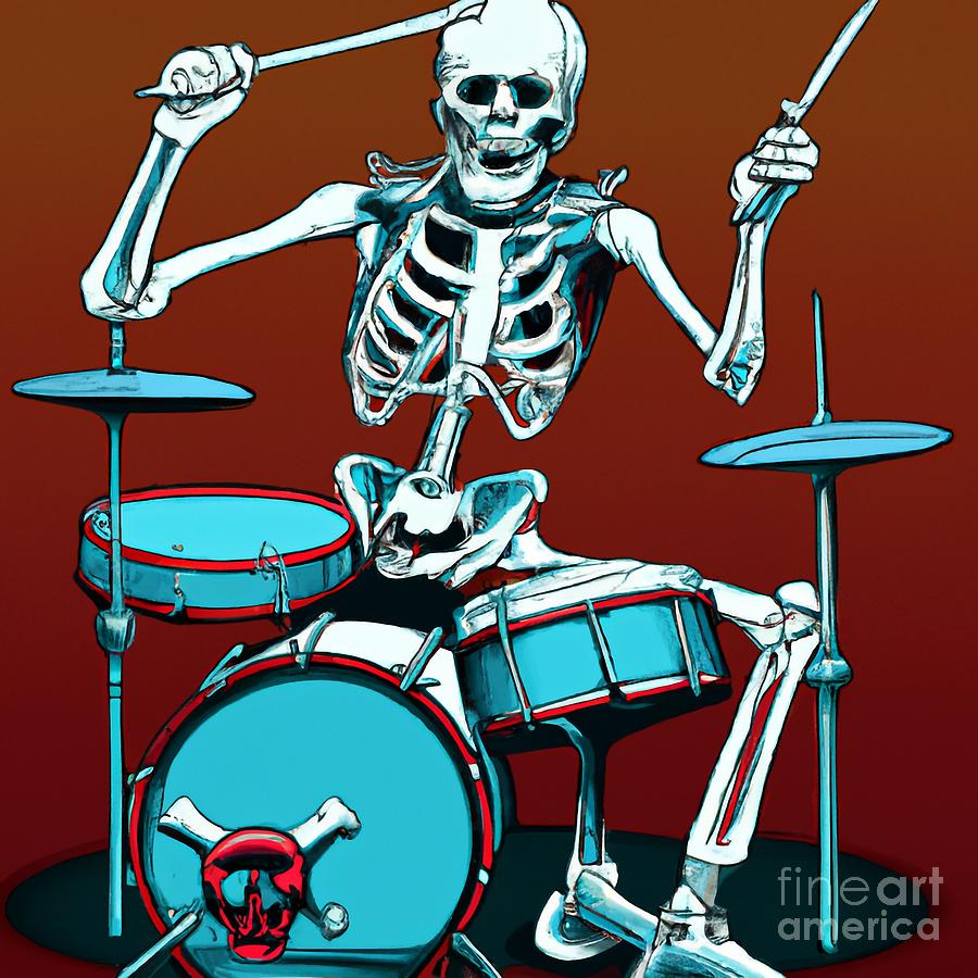 Skeleton Drummer Playing Drums Heavy Metal Rock Music v11 Digital Art ...