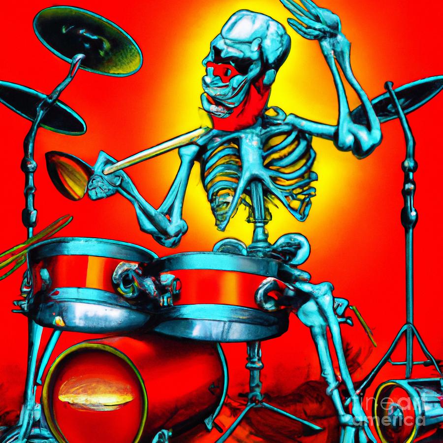 Skeleton Drummer Playing Drums Heavy Metal Rock Music v2 Digital Art by ...