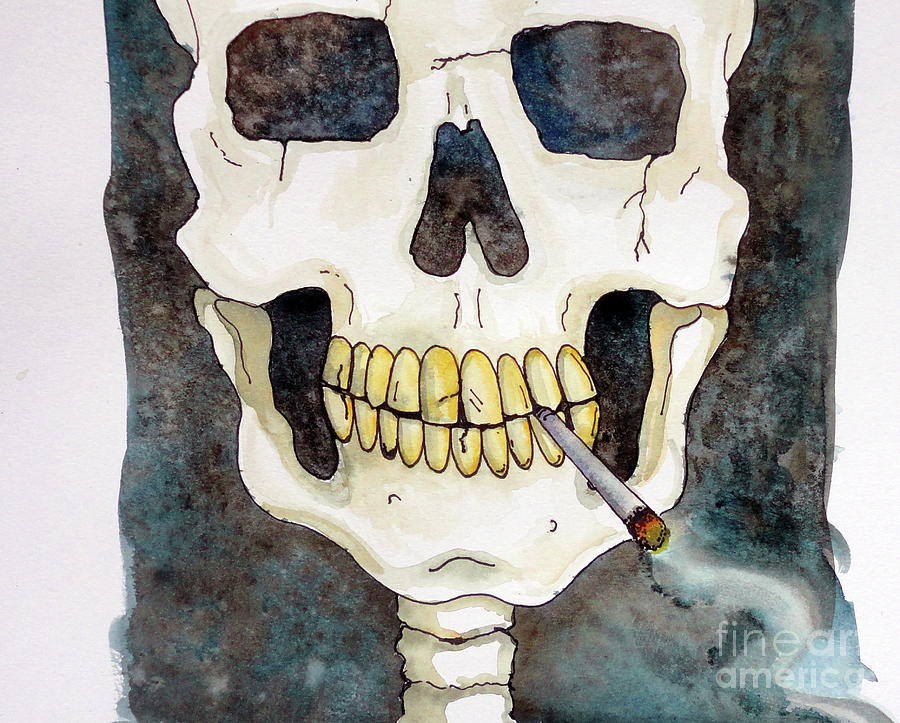 Skeleton Smoker Painting by Amy Stielstra