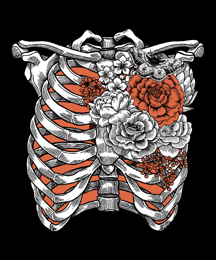 Skeleton Flowers Rib Cage Digital Art by Tam Nguyen Art