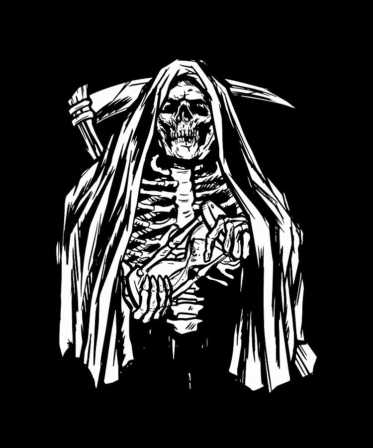 With Digital Art - Skeleton grim reaper with hourglass by Norman W.