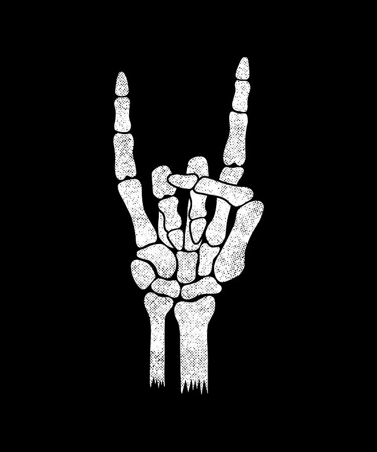 rock and roll hand sign skeleton