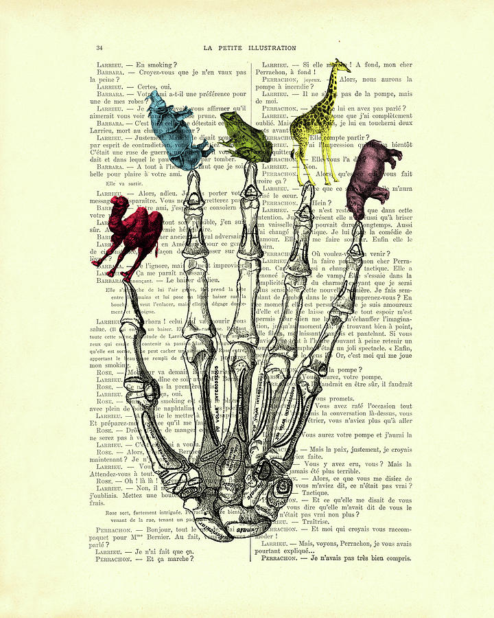 Animal Digital Art - Skeleton hand with wildlife animals by Madame Memento