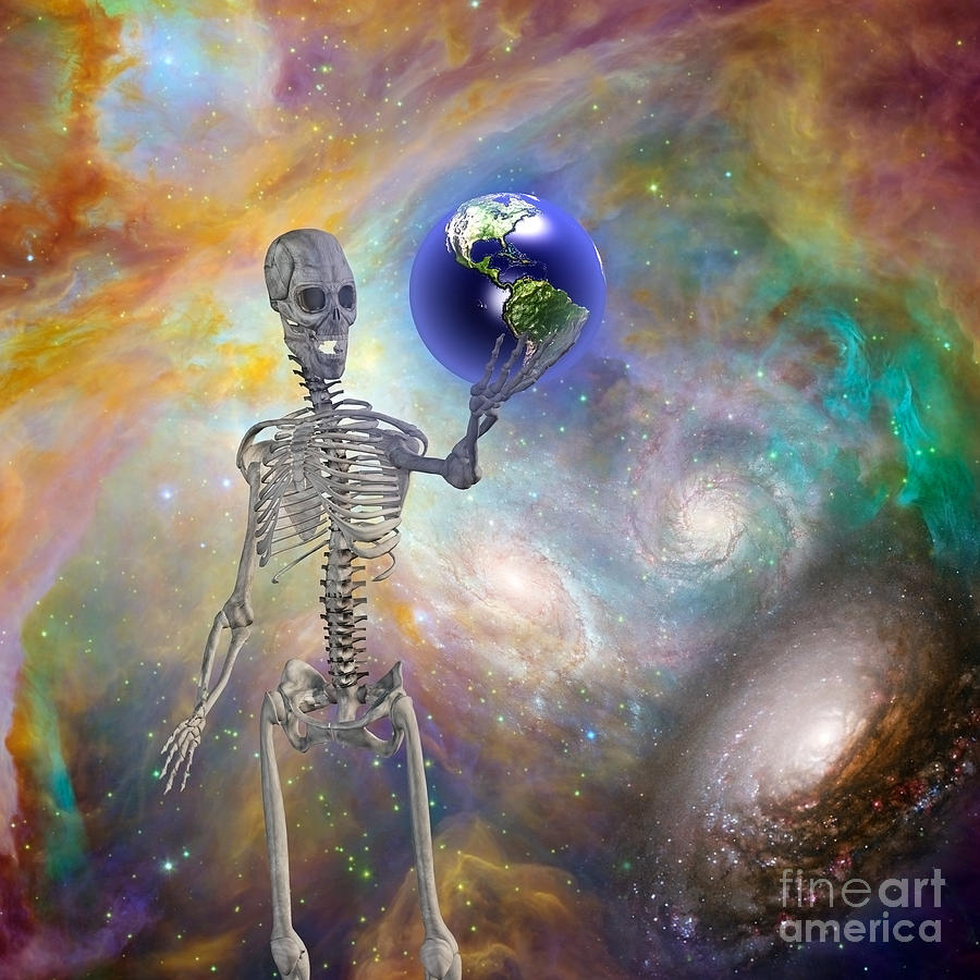 Skeleton Holds Earth Digital Art