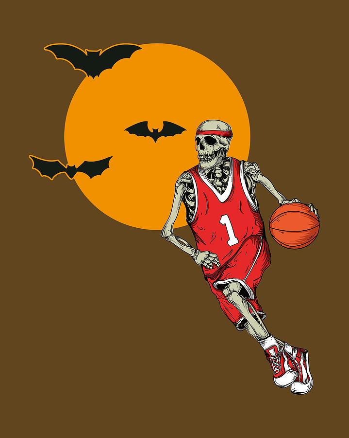 Skeleton Play Basketball in Halloween Night 1 Digital Art by Mary Mas ...