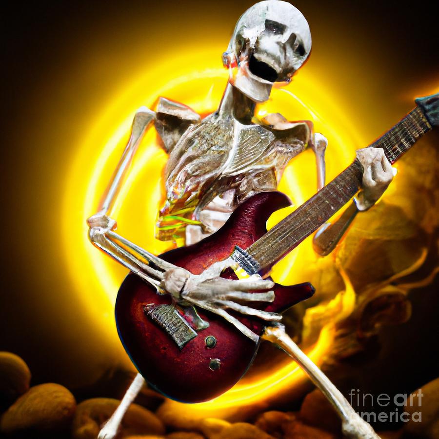 Skeleton Playing Electric Guitar Heavy Metal Rock Music v17 Digital Art ...