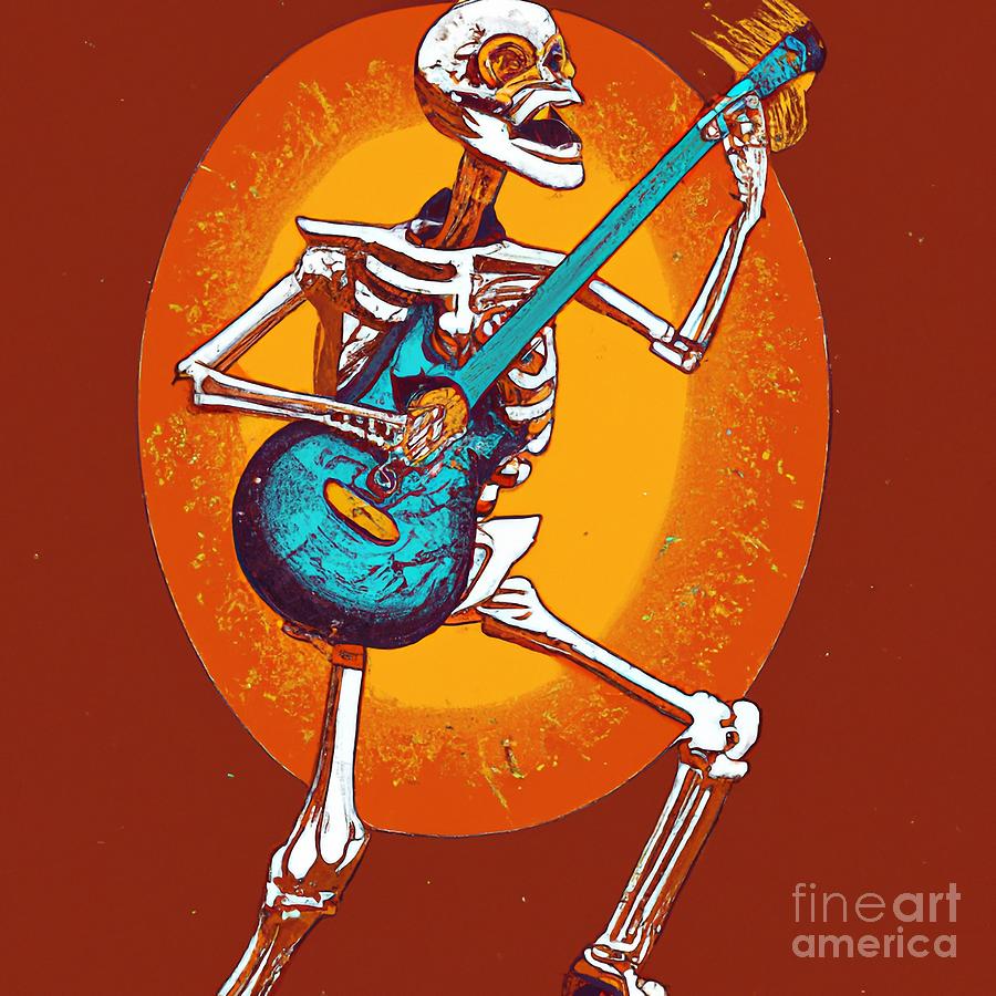 Skeleton Playing Electric Guitar Heavy Metal Rock Music v2 Digital Art ...