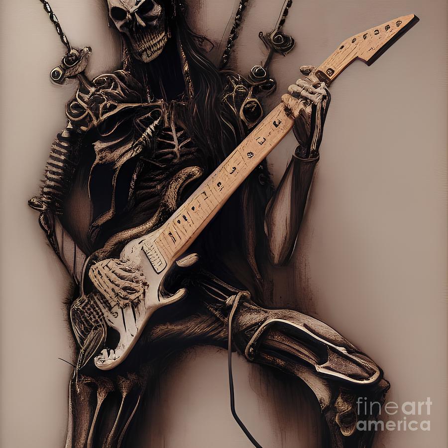 Skeleton Playing Electric Guitar Heavy Metal Rock Music V21 Digital Art   Skeleton Playing Electric Guitar Heavy Metal Rock Music V21 Furioso 