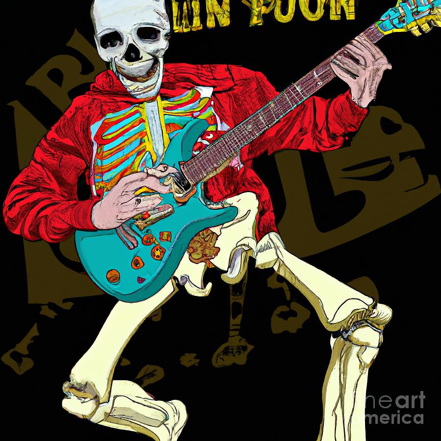 Skeleton Playing Electric Guitar Heavy Metal Rock Music v26 Digital Art ...
