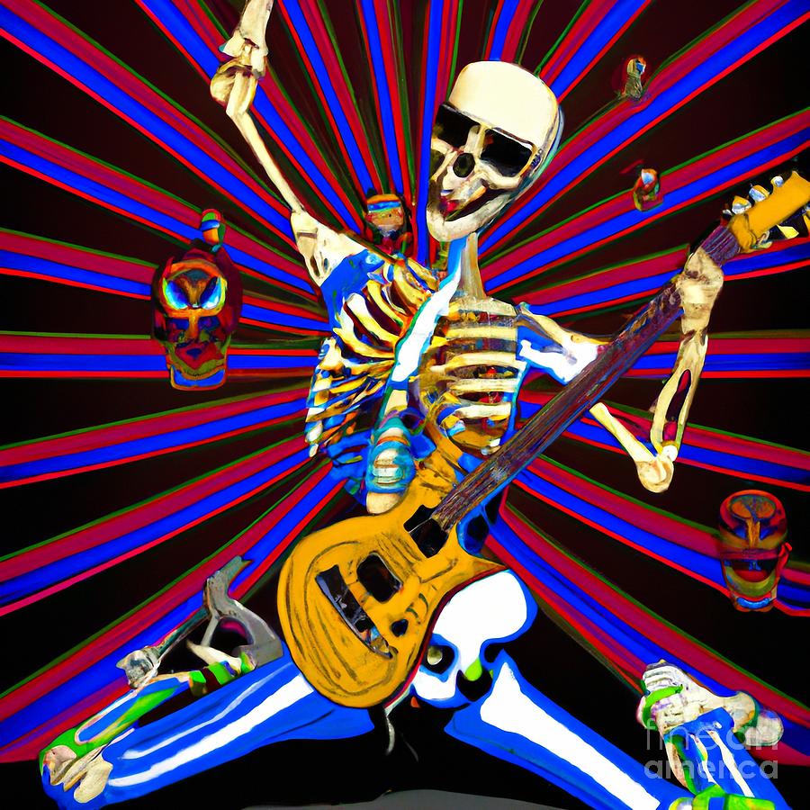 Skeleton Playing Electric Guitar Heavy Metal Rock Music v4 Digital Art ...