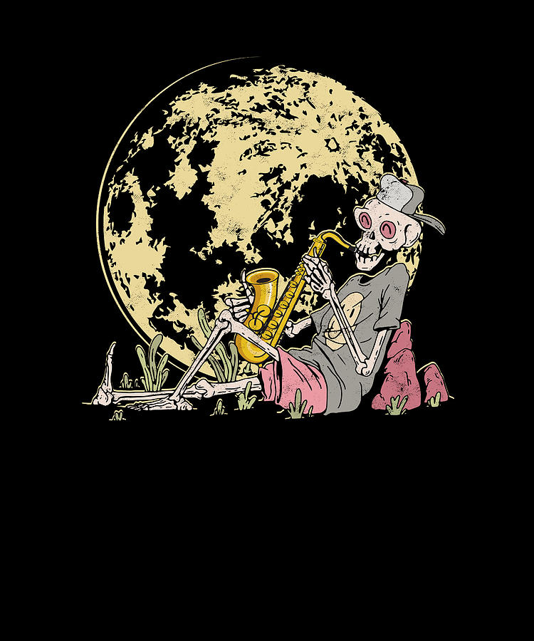 Skeleton playing saxophone under the moon - saxophone Digital Art by ...