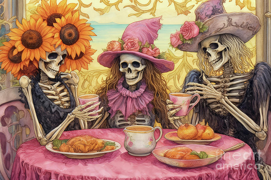 Skeleton Tea Party Painting by Tina LeCour