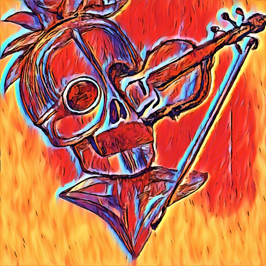 Skeletoncihi Poked by Violin Mixed Media by Bencasso Barnesquiat