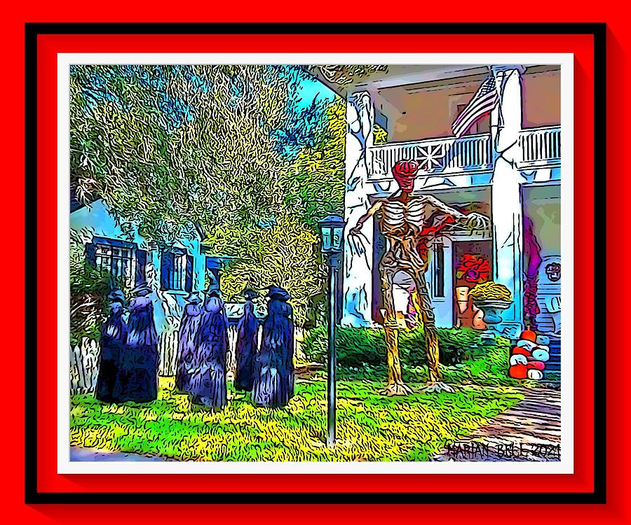 Skeletons and Witches in Vivid Colors - Framed Digital Art by Marian Bell