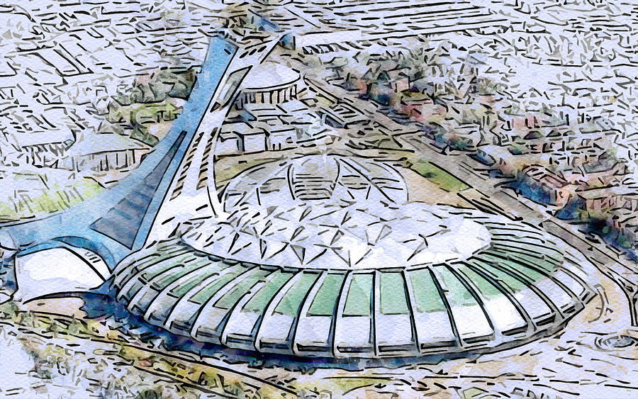 Sports Drawing - Sketch 460 Olympic Stadium Montreal Park Canadian Nfl Impact Quebec Canada by Edgar Dorice