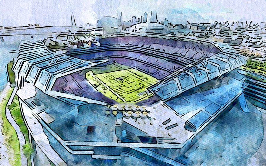 Football Drawing - Sketch 487 Rams New Stadium La Aerial View Los Angeles Nfl American Football Usa Stadiums by Edgar Dorice