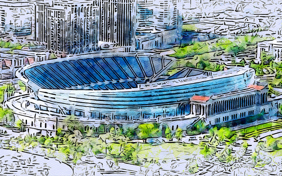 Football Drawing - Sketch 537 Soldier Field American Football Stadium Nfl Chicago Bears Illinois Usa Summer National League Fire FC by Edgar Dorice