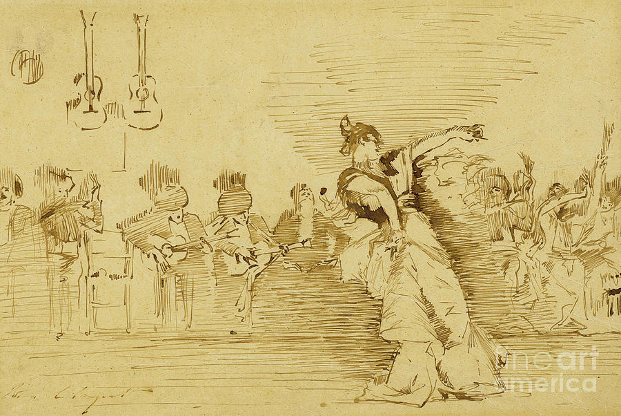 Sketch after El Jaleo, 1882 Drawing by John Singer Sargent