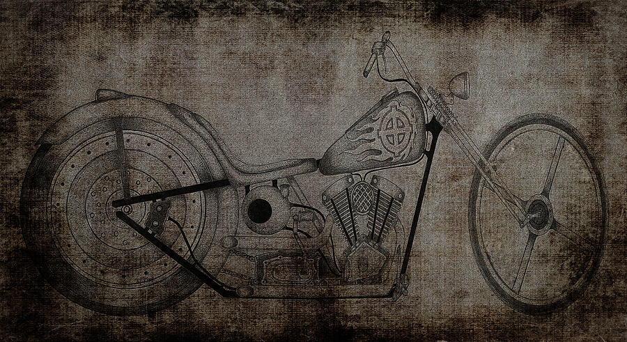 Sketch Bike Art Antiqued Mixed Media by Lesa Fine