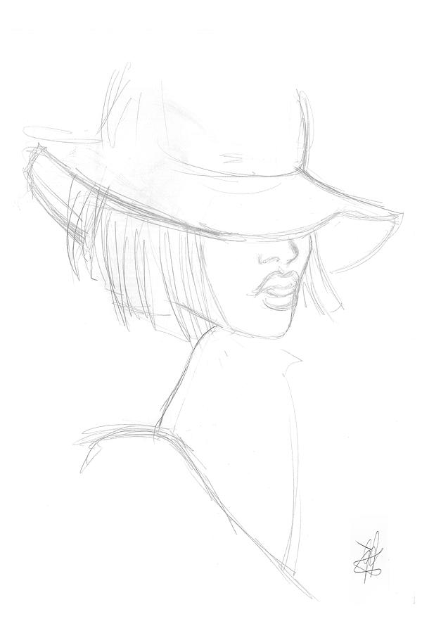 Sketch drawing of a woman with a hat Drawing by Alessandro Della Torre ...