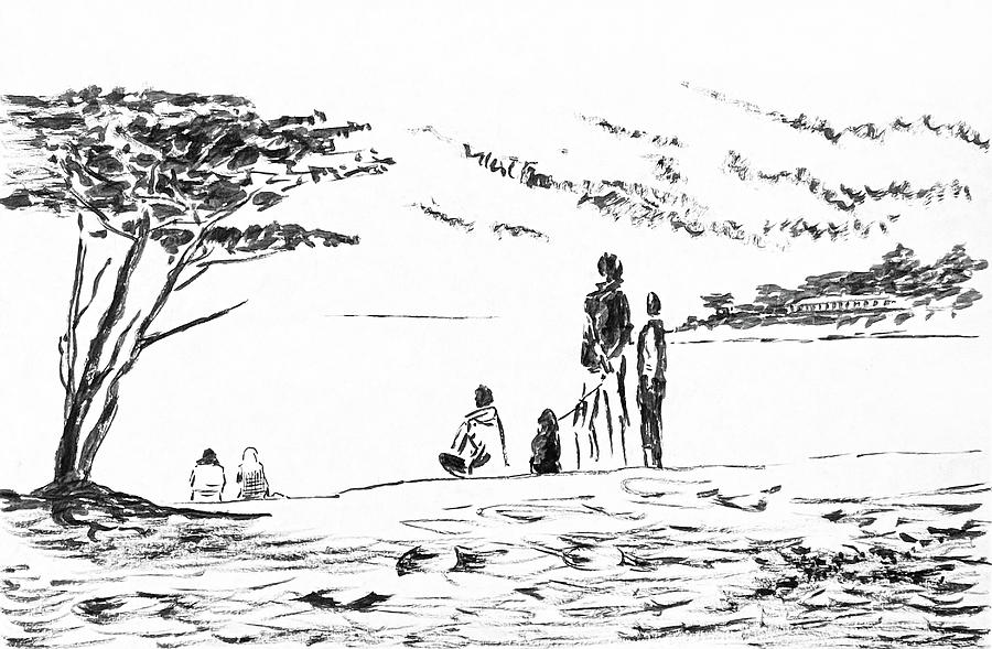 Sketch. Famely at the Beach Painting by Masha Batkova