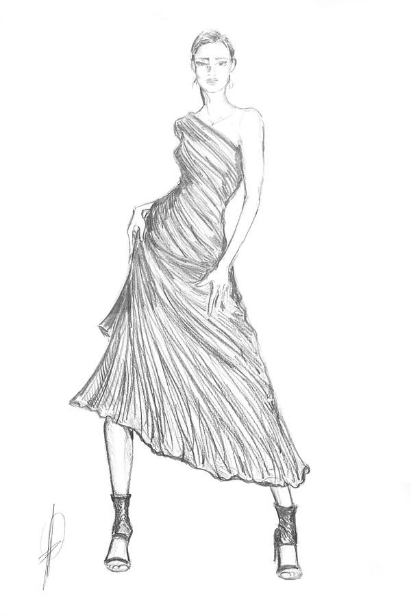Sketch hand drawing of a girl with fashion dress Drawing by Alessandro ...