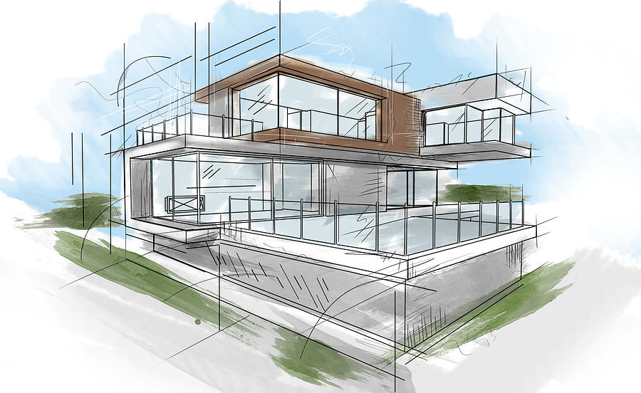 Sketch of a beautiful modern house Drawing by Andresr