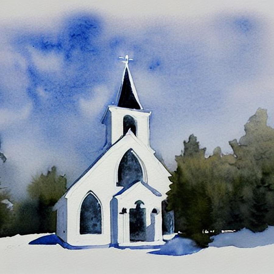 Sketch of a Small New England Church, New Hampshire Painting by Christopher Lotito