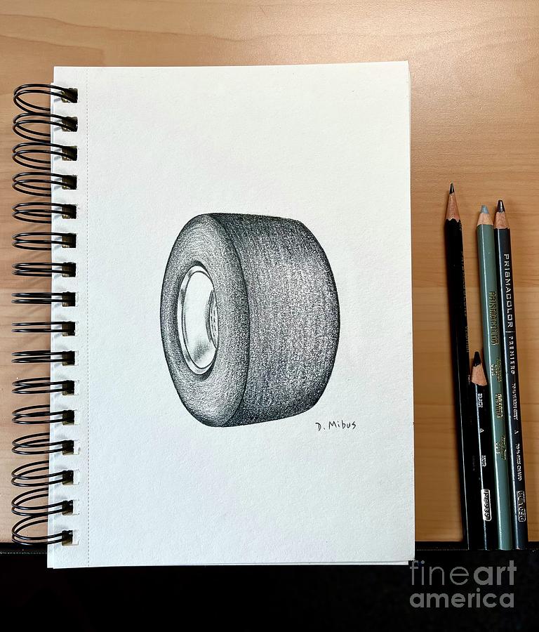 Sketch of Drag Racer wheel Drawing by Donna Mibus