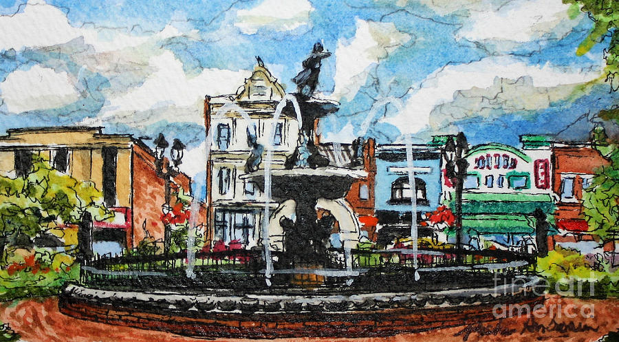 Sketch Of Main St And Fountain Square Park Painting