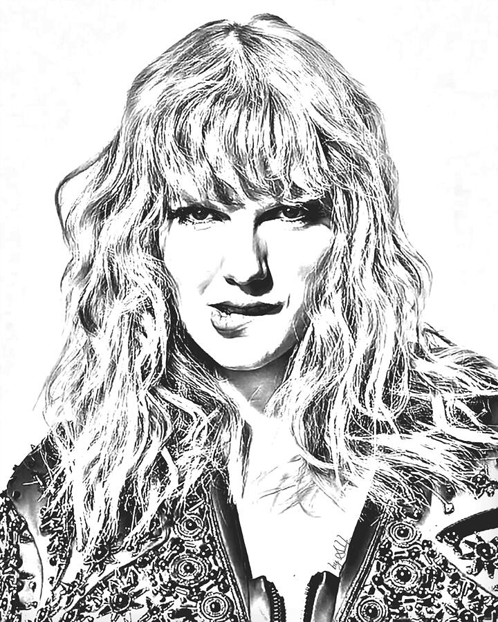 Taylor Swift engaged BW Digital Art by Gradify Creations