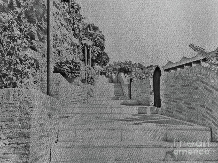 Sketch of the steps from thw beach in Torremolinos taken 2012 Photograph by Pics By Tony