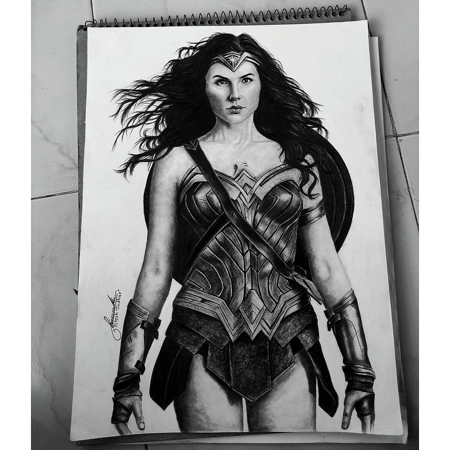 Print of Colored Pencil Drawing of Gal Gadot actress from Wonder Woman   Batman V Superman  Justice League 85 x 11 B