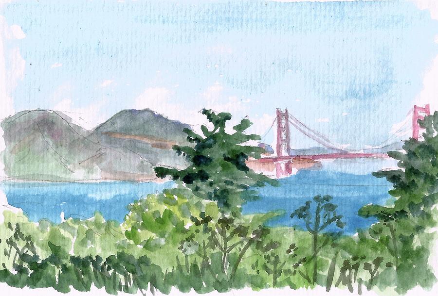 Sketch with Golden Gate Bridge Painting by Masha Batkova