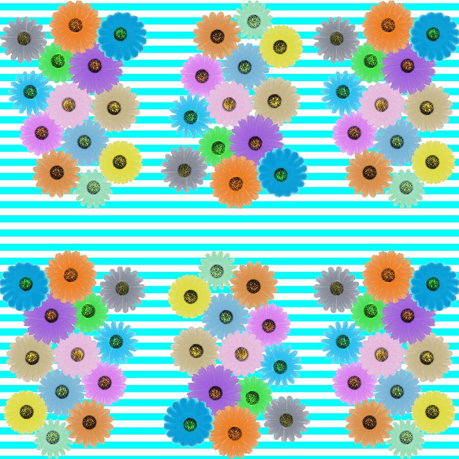 Sketched florals on Stripes Digital Art by Wilma Barnwell