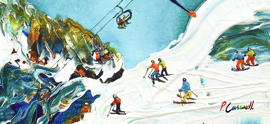 Ski and Snowboarding Mug from Portes Du Soleil French Alps Painting by Pete Caswell