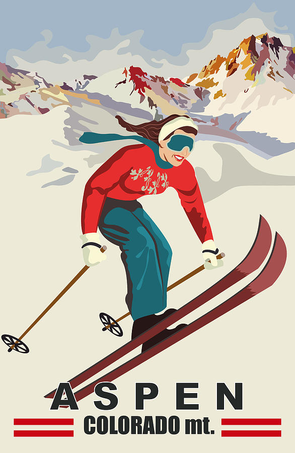 Travel Poster Digital Art - Ski in Aspen by Long Shot
