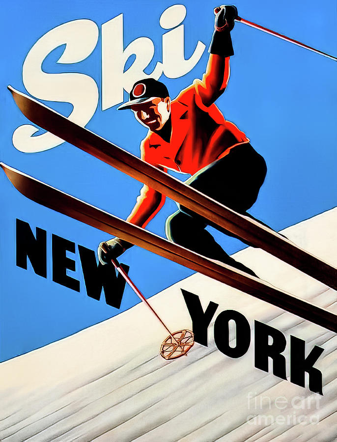 Ski New York Art Deco Ski Poster Drawing by M G Whittingham