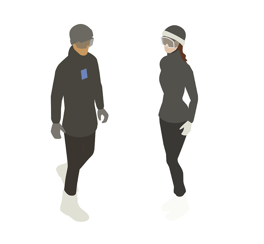 Ski or Snowboard Couple Spot Illustration Drawing by Mathisworks