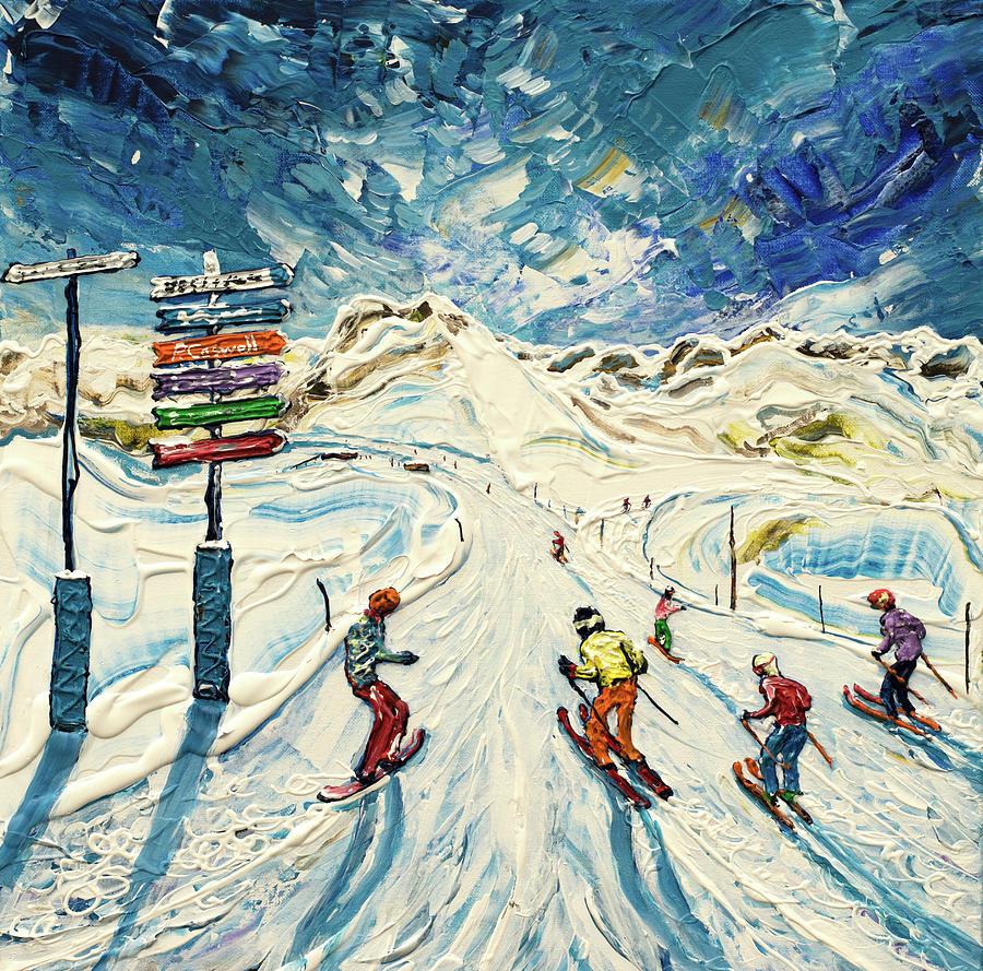 Ski Painting Flaine Painting by Pete Caswell