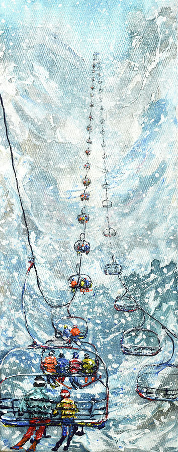 Ski Poster of Grand Huit Chair Lift in the snow at Tignes Painting by Pete Caswell