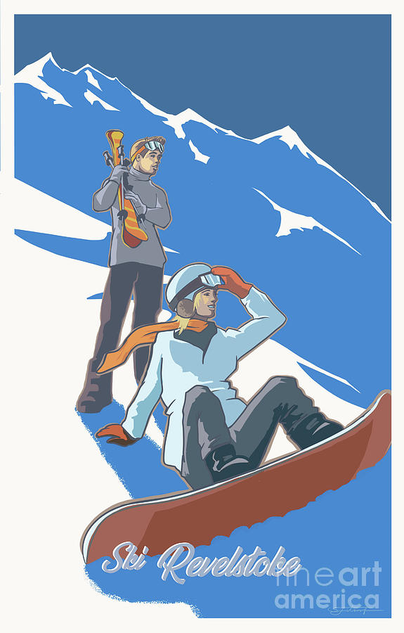 Ski Revelstoke couple Painting by Sassan Filsoof