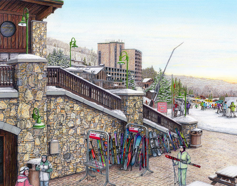 Ski School at Seven Springs Mountain Resort Painting by Albert Puskaric