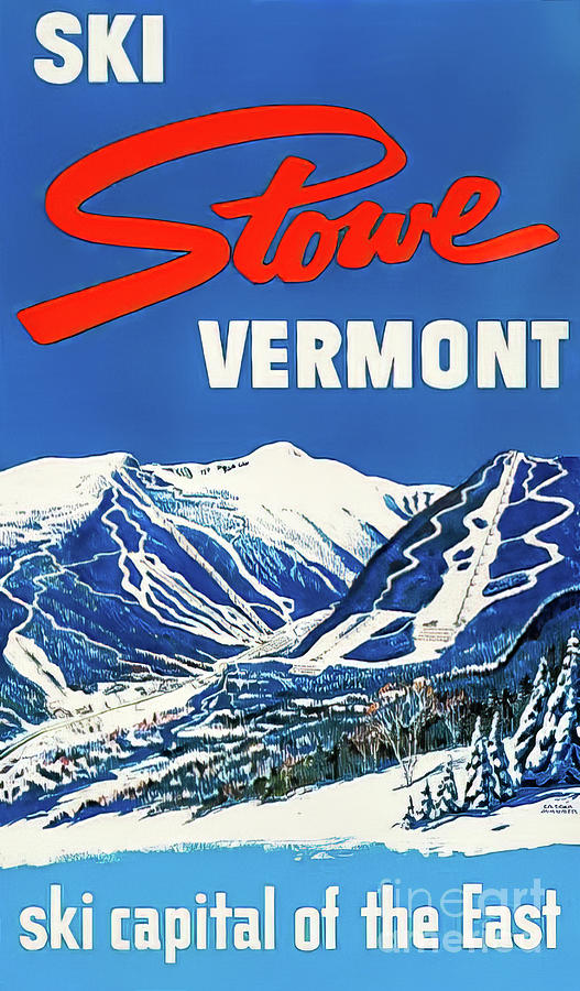 Ski Stowe Vermont Retro Vintage Poster Drawing by M G Whittingham