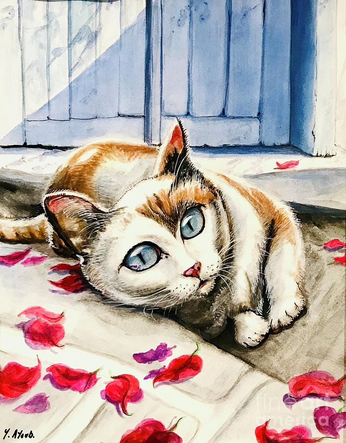 Skiathos Cat With Blue Eyes Painting