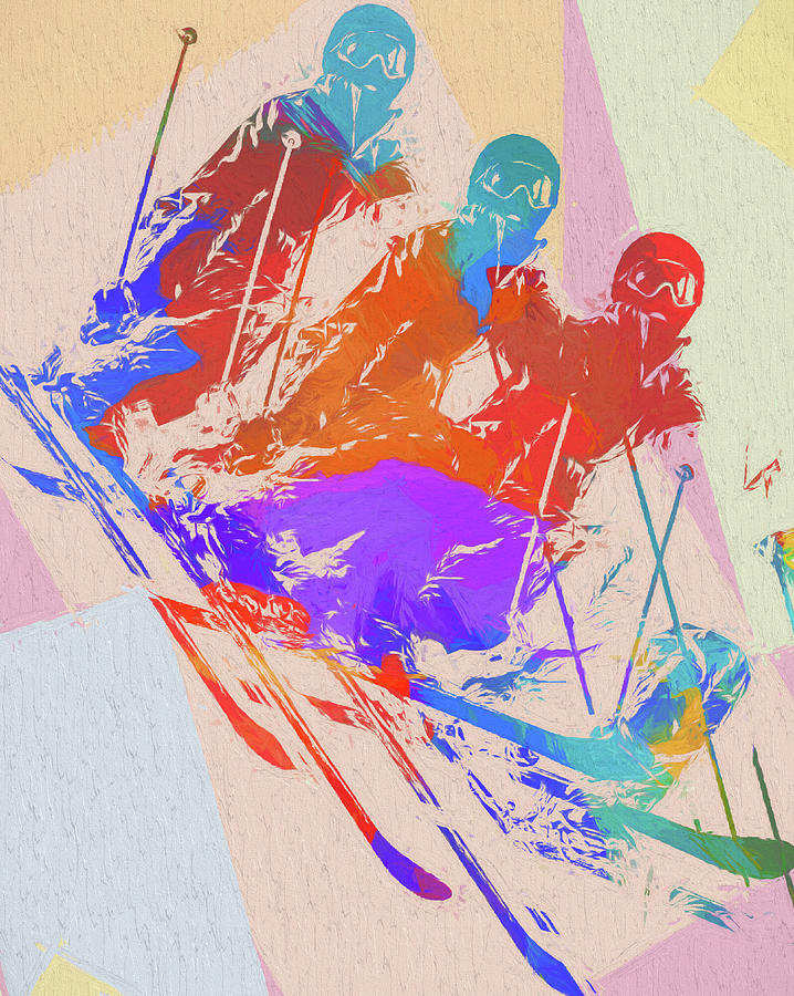 Skier Pop Art Color Mixed Media by Dan Sproul