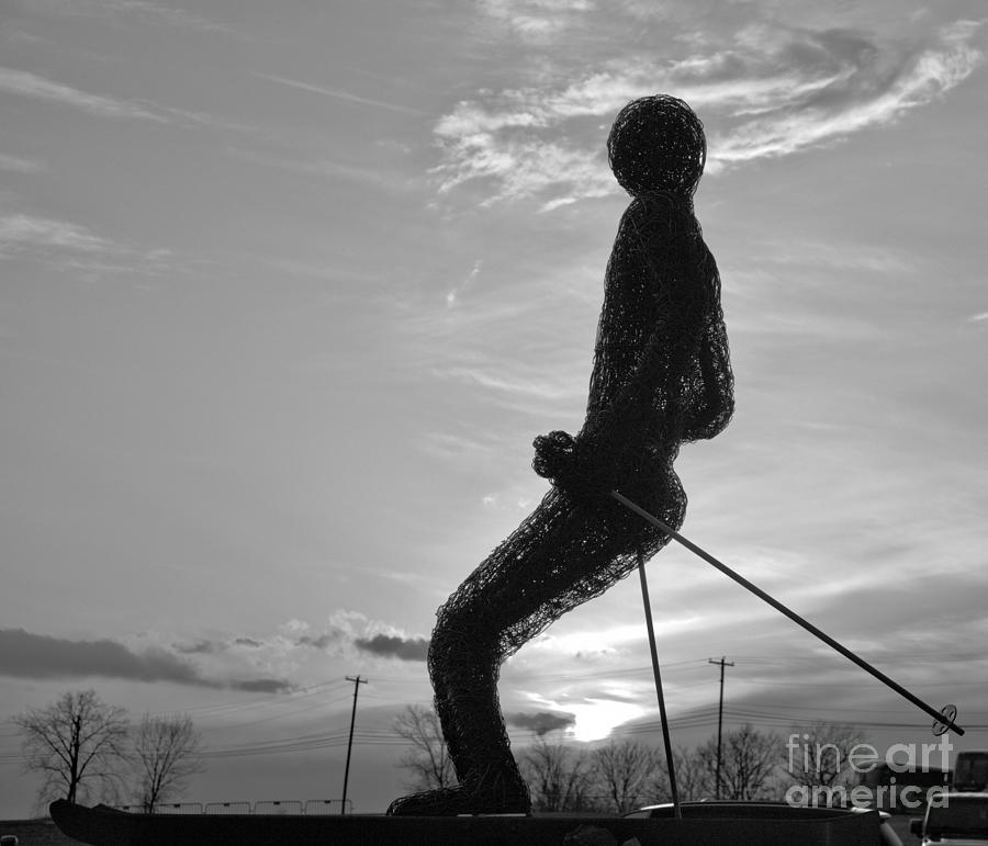 Skier Statue At Montage Mountain Crop Black And White Photograph by Adam Jewell