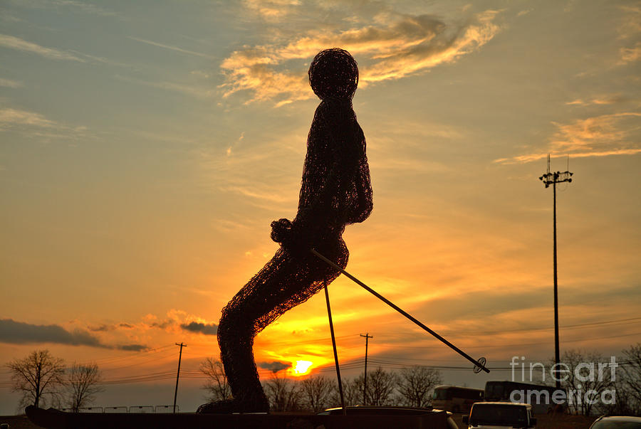 Skier Statue Sunset At Montage Mountain Photograph by Adam Jewell